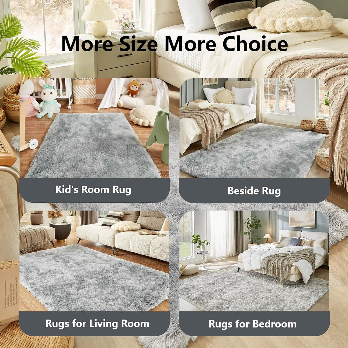 Floralux Rugs for Living Room, 6x9 Large Shag Area Rug, Tie-Dyed Light Grey Soft Fluffy Carpets for Bedroom