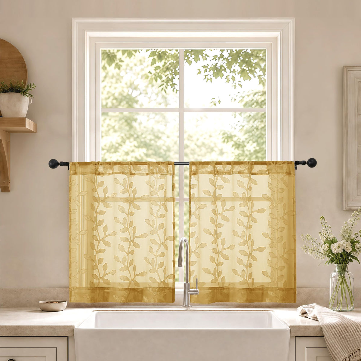 White Sheer Curtains 84 Inches Long - Light Filtering Leaf Jacquard Textured Semi Sheer Curtains, Rod Pocket Drapes for Living Room Bedroom 2 Panels Set, 2x37Wx84L Inches