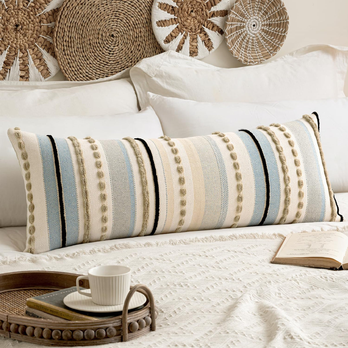 ANRODUO Boho Decorative Pillow Covers Olive Green Stripe 18x18 Pack of 2 | Throw Pillow Covers, Farmhouse Cushion Case, Chenille Pillow Cases, Pillow Covers, Accent Neutral Pillowcase for Couch Bed