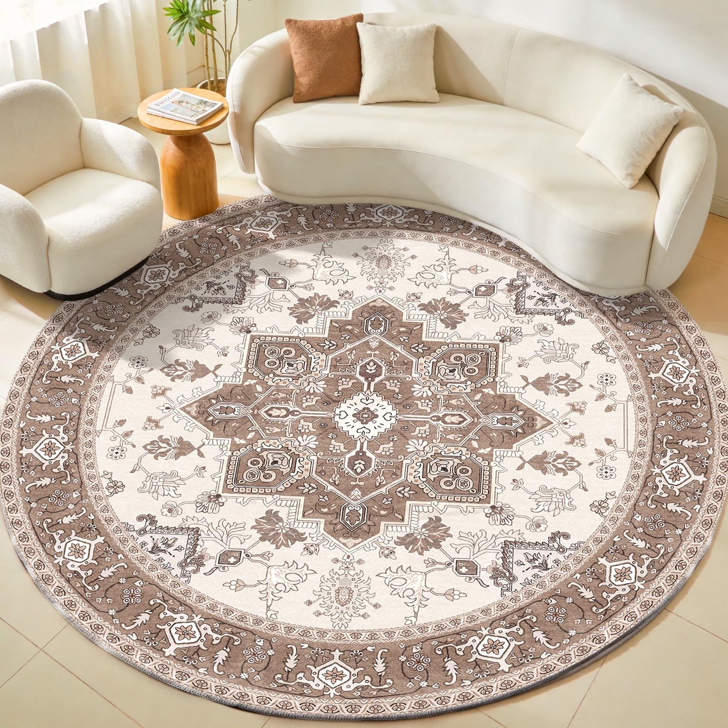 OPPODREAM Soft Area Rugs 5x7, Persian-Inspired Washable Rug, Blue & Gold | Low-Pile Faux Cashmere Surface, TPR Non-Slip Backing, 5 x 7 Carpet for Bedroom, Office, Dorm, Dining Room