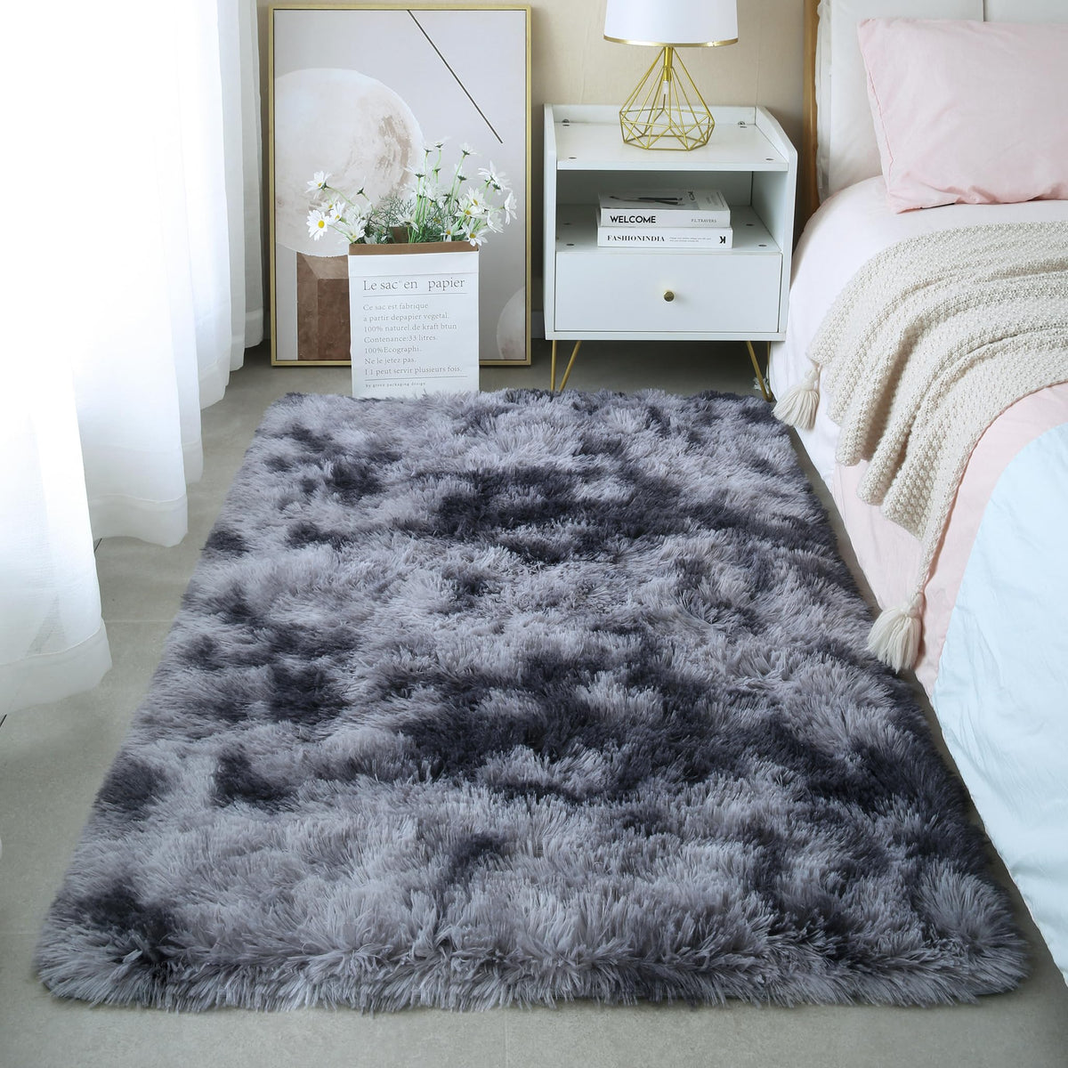 Pink Fluffy 4x6 Area Rugs for Bedroom Girls, Plush Washable Carpet | Area Rug for Kids Room, Nursery, Dorm Room, Non Slip Shaggy Floor Carpet