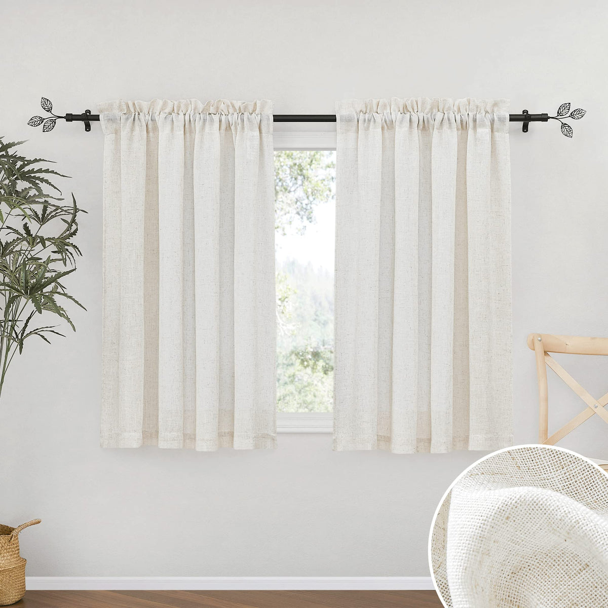 RYB HOME White Semi Sheer Curtains 84 inches Long for Living Room | Half Privacy, Linen Textured, Sheer Light Filtering, Vertical Window Drapes, for Bedroom Dining, White, W52 x L84, 2 Panels