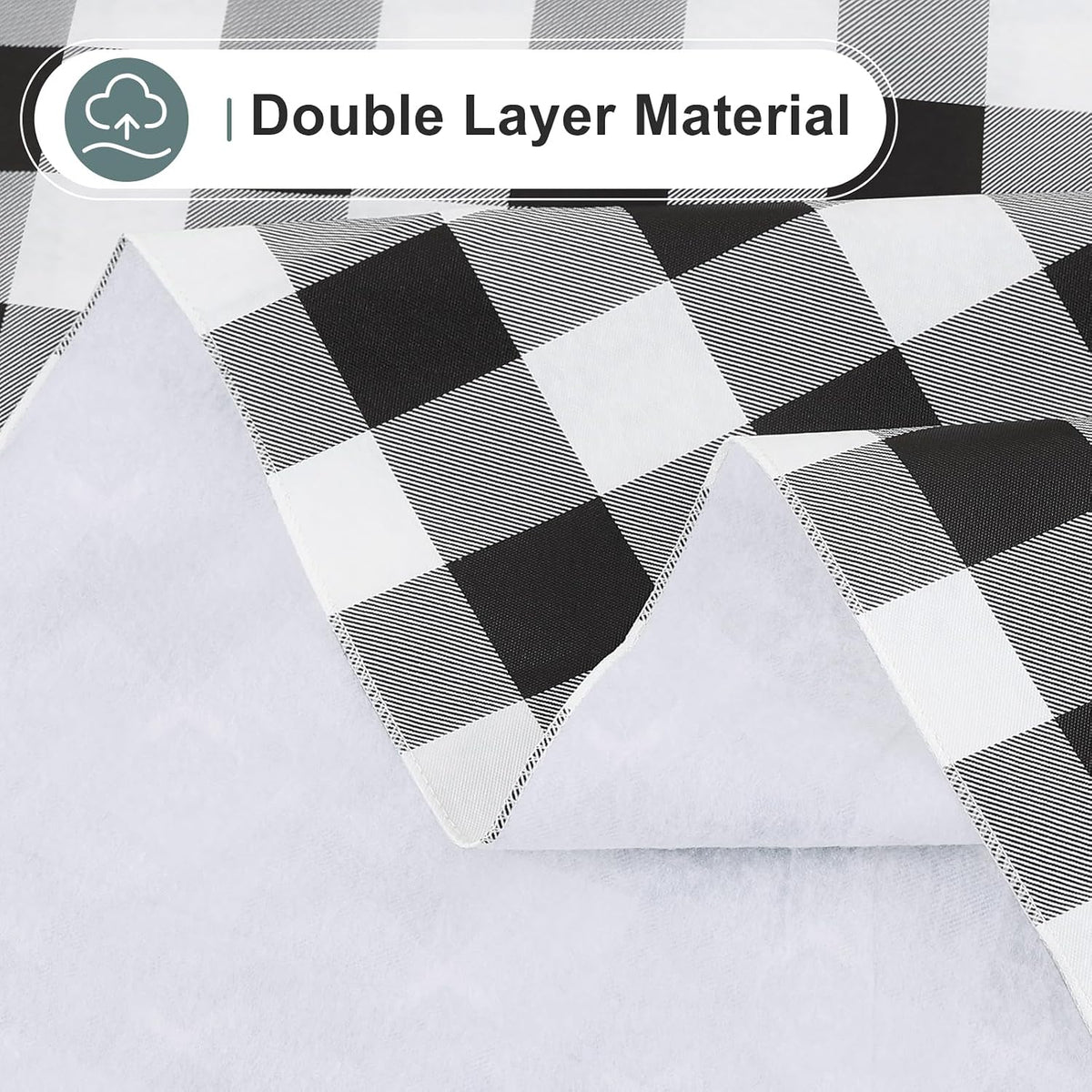 Rectangle Waterproof Vinyl Table Cloth, Buffalo Flannel Backed Tablecloth, Wipeable Plastic Table Cover for Dinner, Kitchen, Outdoor (60" x 84", Black and White)
