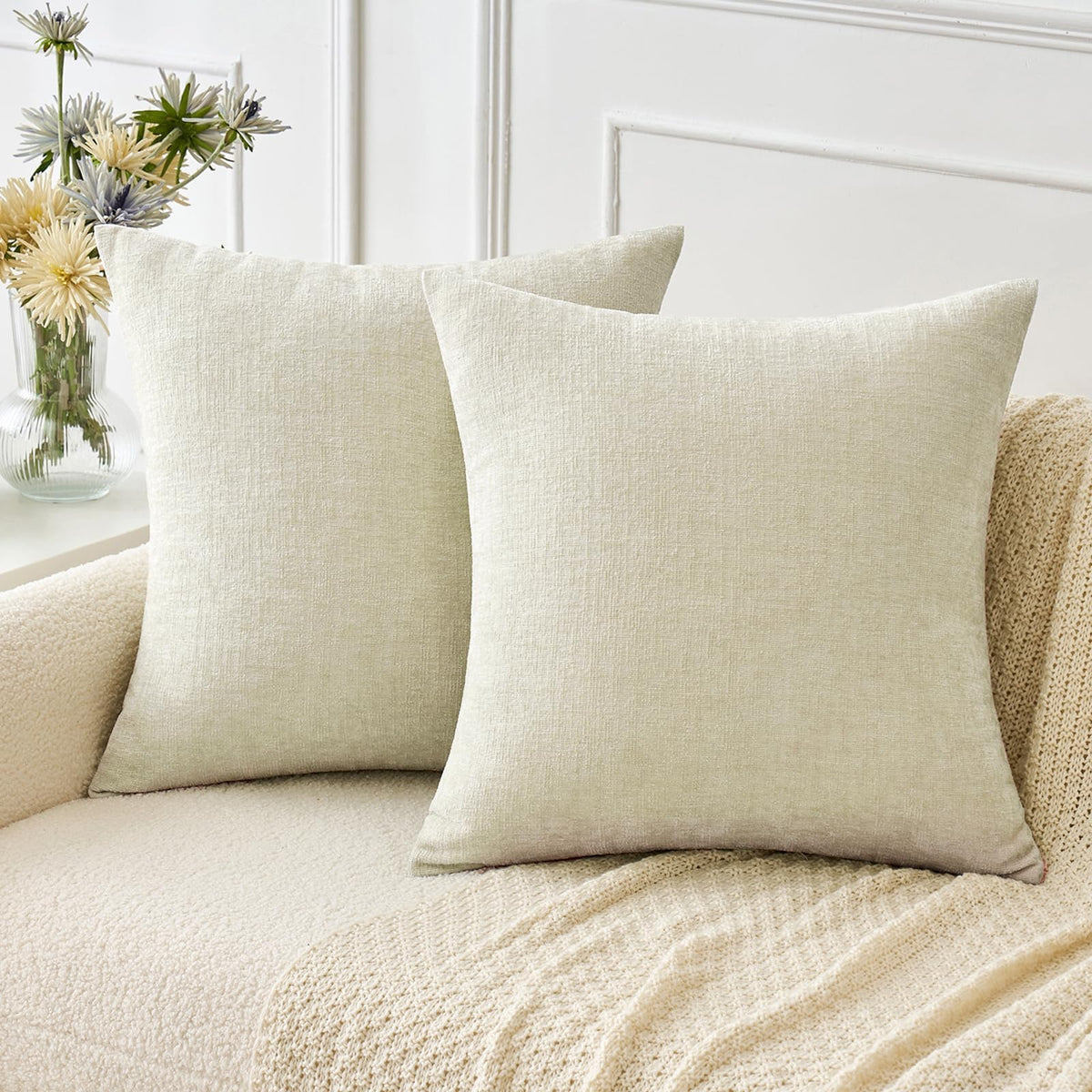 MIULEE Soft Chenille Fall Throw Pillow Covers Burnt Orange 18x18 Pack of 2 | Modern Fall Home Decor, Classic Decorative Pillows, Solid Dyed Cases, Boho Couch Cushion Covers for Sofa Bed Living Room
