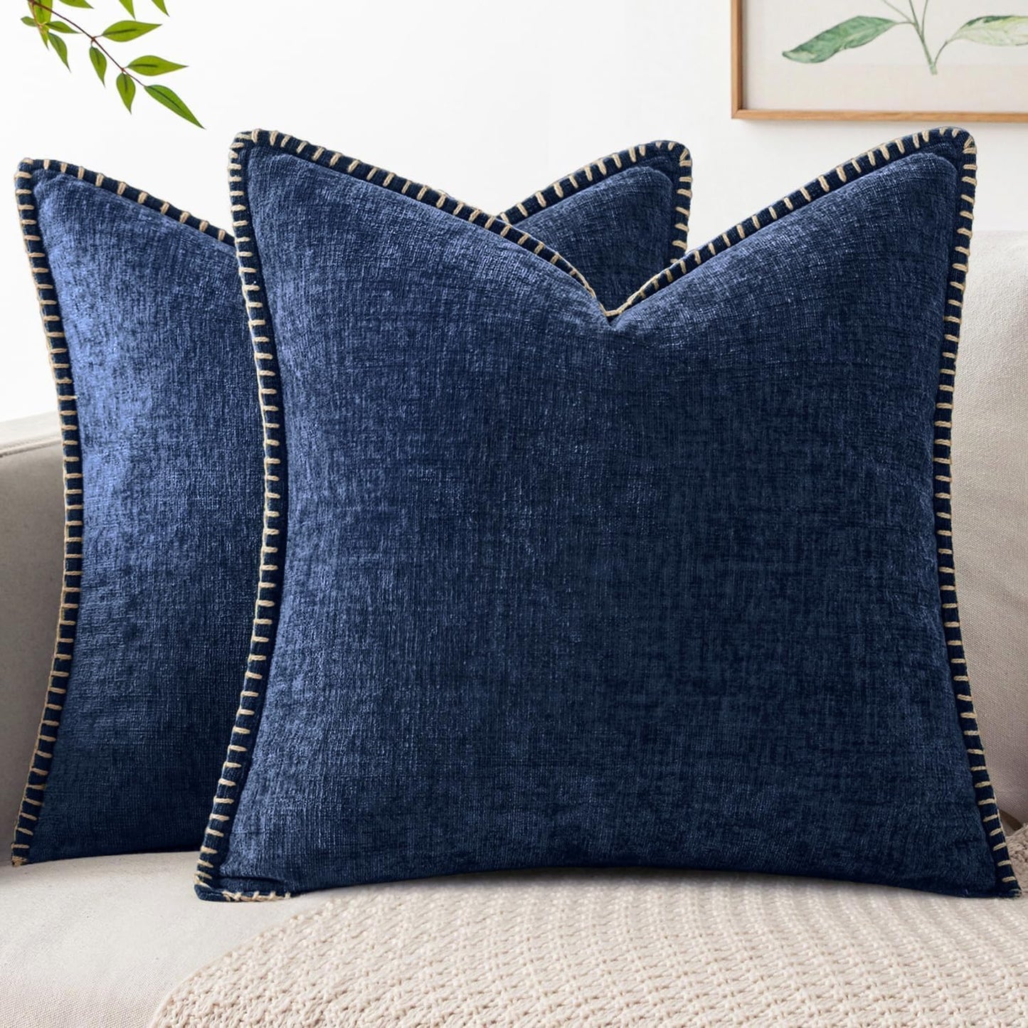 MIULEE Decorative Couch Throw Pillow Covers 18x18 Inch Sage Green 2 Pack | Farmhouse Pillow Covers with Stitched Edge, Soft Chenille Cushion Cases, for Sofa Bed Living Room Home Decor