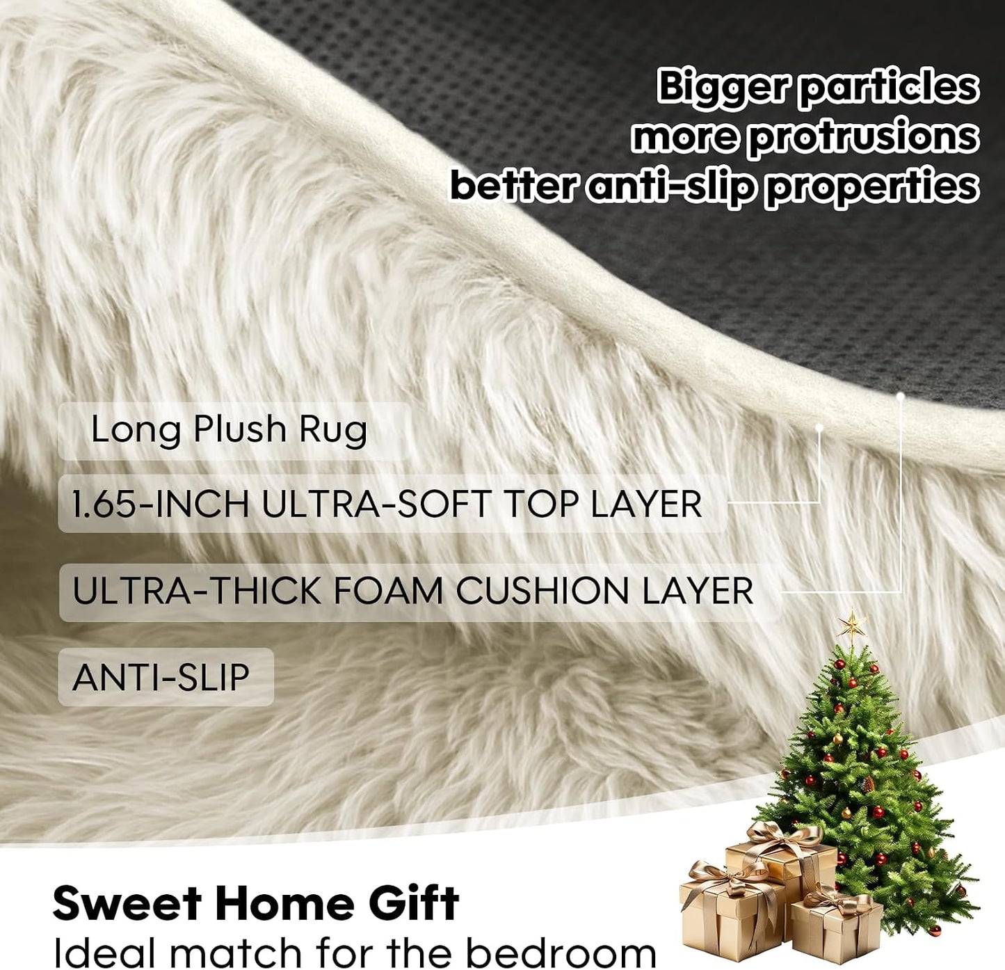 8x10 Cream Fluffy Shag Area Rug, Non-Slip Soft Carpet for Home | Soft Plush Rug With Durable Non-Slip Backing. Ideal for Living Room, Bedroom, Kids Room. Thick, Cozy, Modern Design.