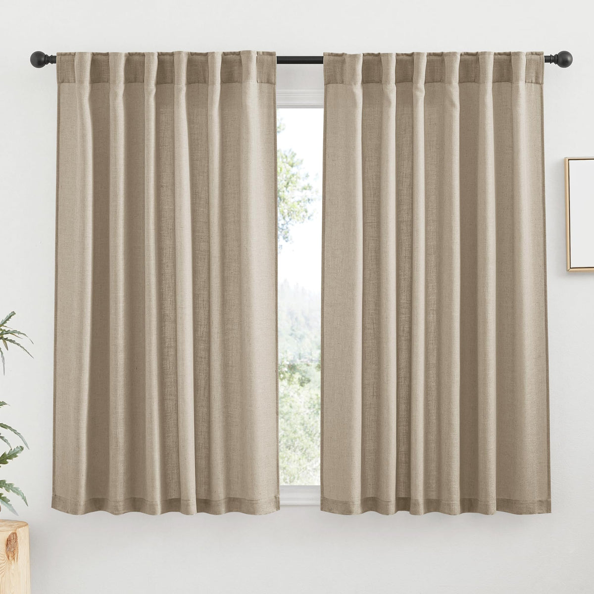 RYB HOME White Sheer Curtains for Living Room Patio Glass Door, W52 x L95 | Linen Texture, Light Filtering Privacy, Airy Translucent, Back Tab, Bedroom Office Balcony, W52 x L95, 2 Panels