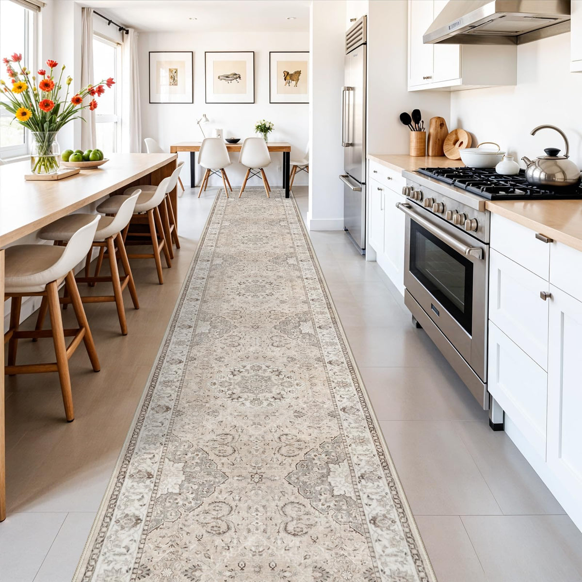 2x6 Hallway Washable Runner Rug : Vintage Soft Kitchen Laundry Runner with Non Slip Backing Farmhouse Entryway Living Room Floor Mat Stain Resistant Carpet for Bedroom Bathroom Distressed Beside Rug