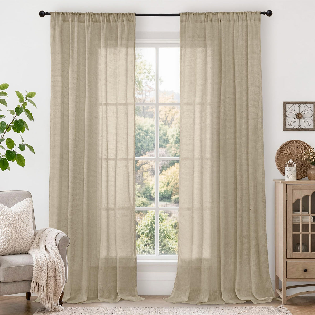 BGment Linen Sheer Curtains 84 Inches Long 2 Panels Set for Living Room | Light Filtering Drapes with Rod Pocket Lightweight Window Treatments for Bedroom, 52 X 84 Inch Length