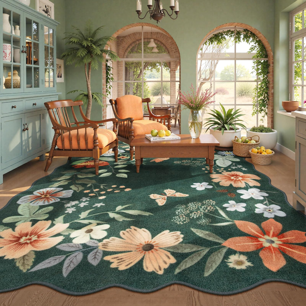 Lahome Floral Living Room Rugs, Area Rugs 5x7 Rug for Bedroom Ultra-Thin Soft Rug, Non-Slip Washable Rugs Stain Resistant Boho Rug Flore Throw Rug for ‎Dining Room Office (5x7ft,Green)