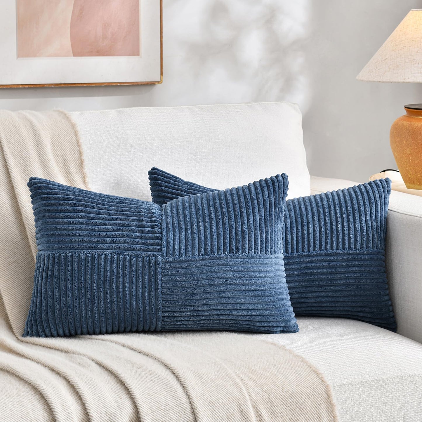 Fancy Homi 2 Packs Rust Boho Decorative Throw Pillow Covers 18x18 Inch for Couch Bed Sofa, Farmhouse Fall Home Decor, Soft Corss Corduroy Patchwork Textured Terracotta Accent Cushion Case 45x45 cm