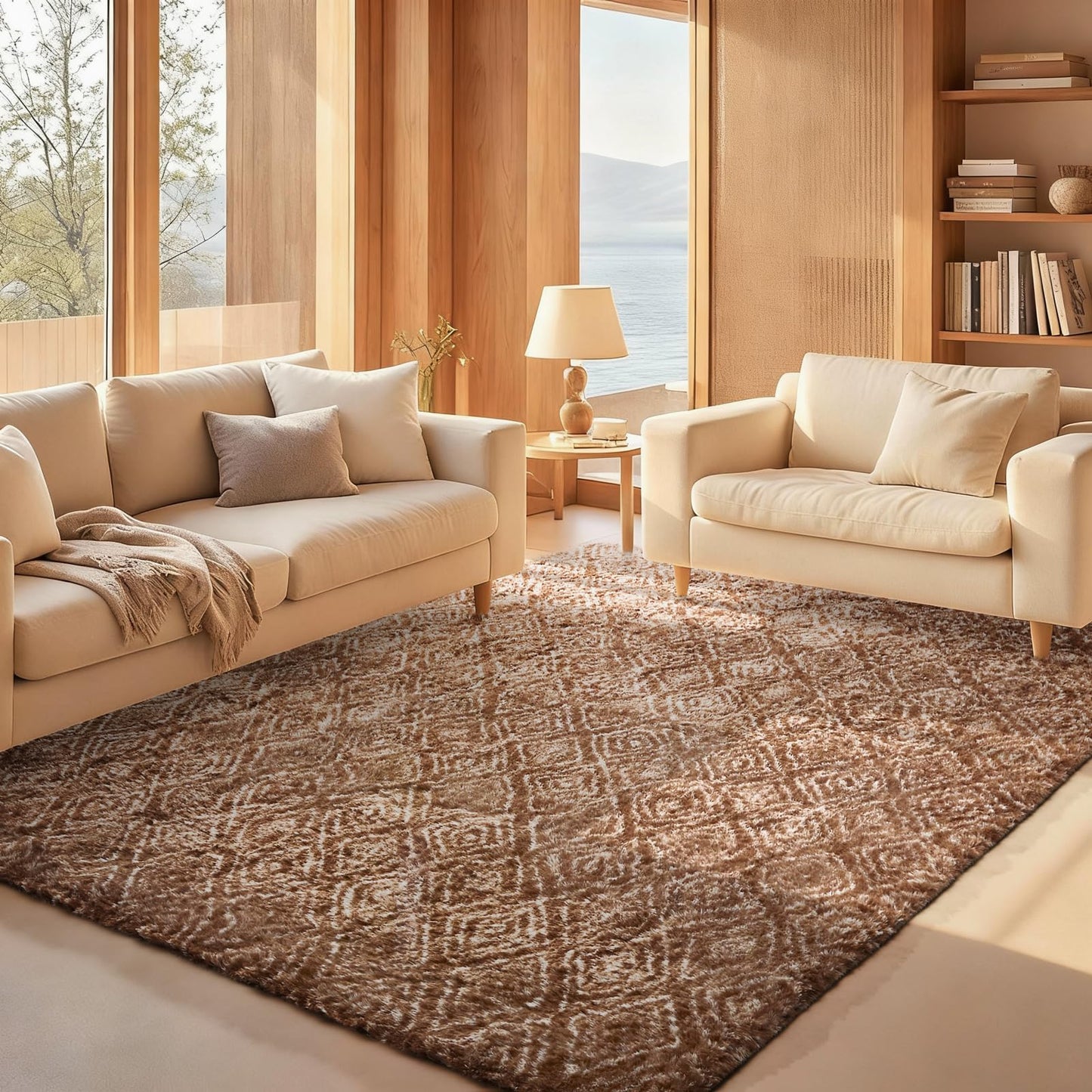 Ophanie 8x10 Area Rugs for Living Room, Washable Non-Slip Fluffy Soft Large Shag Bedroom Carpet, Ivory Big Indoor Nursery Rug, Carpets for Boy and Girls Room Dorm Decor with Over 99 pcs Pile fibers