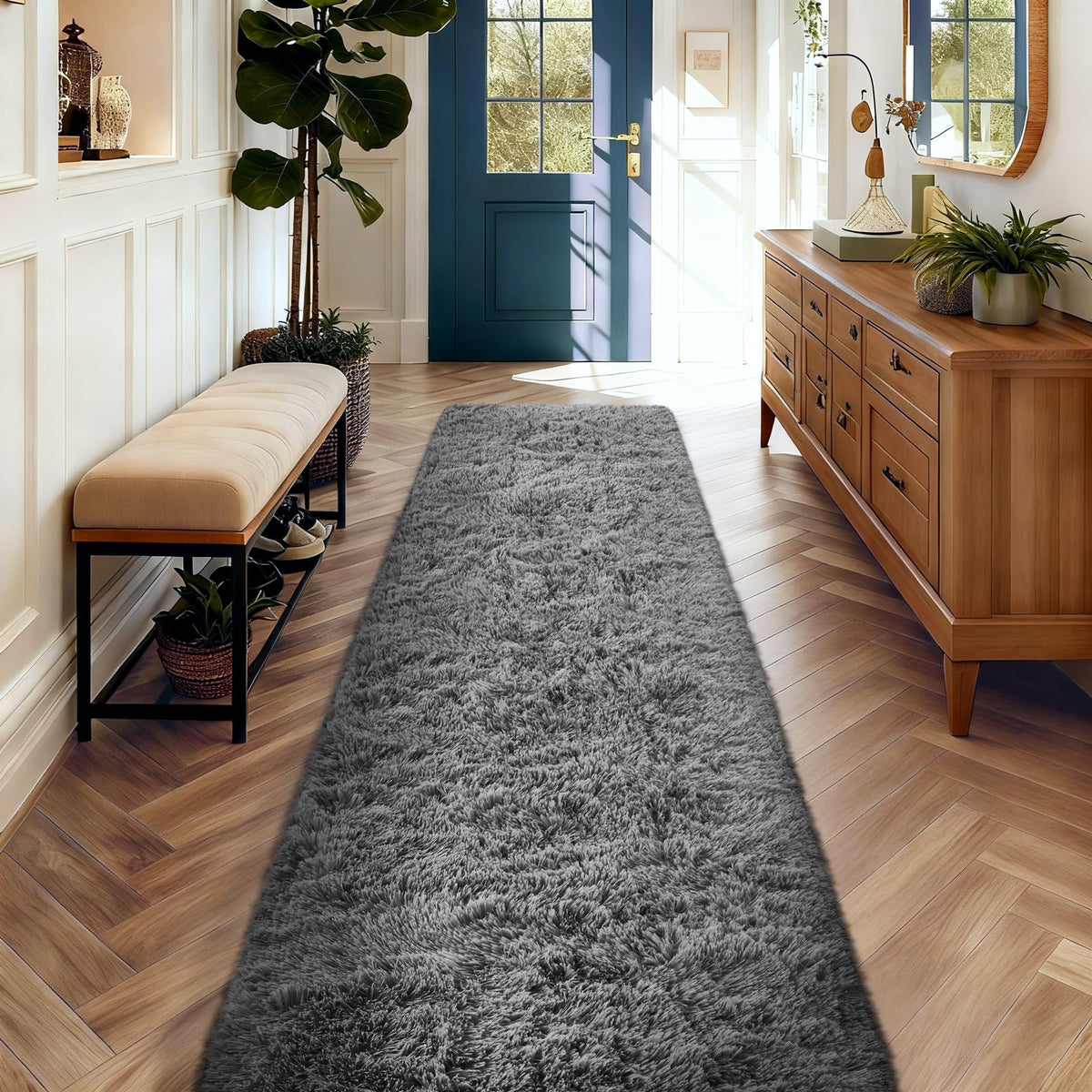 Ophanie 8x10 Area Rugs for Living Room, Washable Non-Slip Fluffy Soft Large Shag Bedroom Carpet, Ivory Big Indoor Nursery Rug, Carpets for Boy and Girls Room Dorm Decor with Over 99 pcs Pile fibers