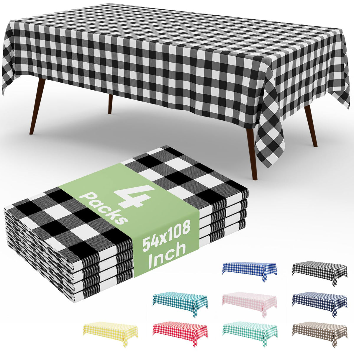 4 Packs Buffalo Disposable Table Cloth, 54 x 108 Inch Waterproof Plastic Tablecloth, Rectangle Red and White Checkered Table Covers for Picnic, Birthday, Party, Back to School