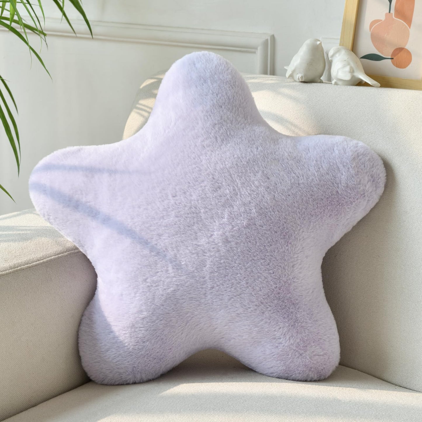Star Pillow, Decorative Throw Pillows for Bed Couch, 15" Star Shaped Pillow Plush Floor Cushions Room Decor Pillow with Soft Faux Rabbit Fur for Sofa Bedroom Living Room