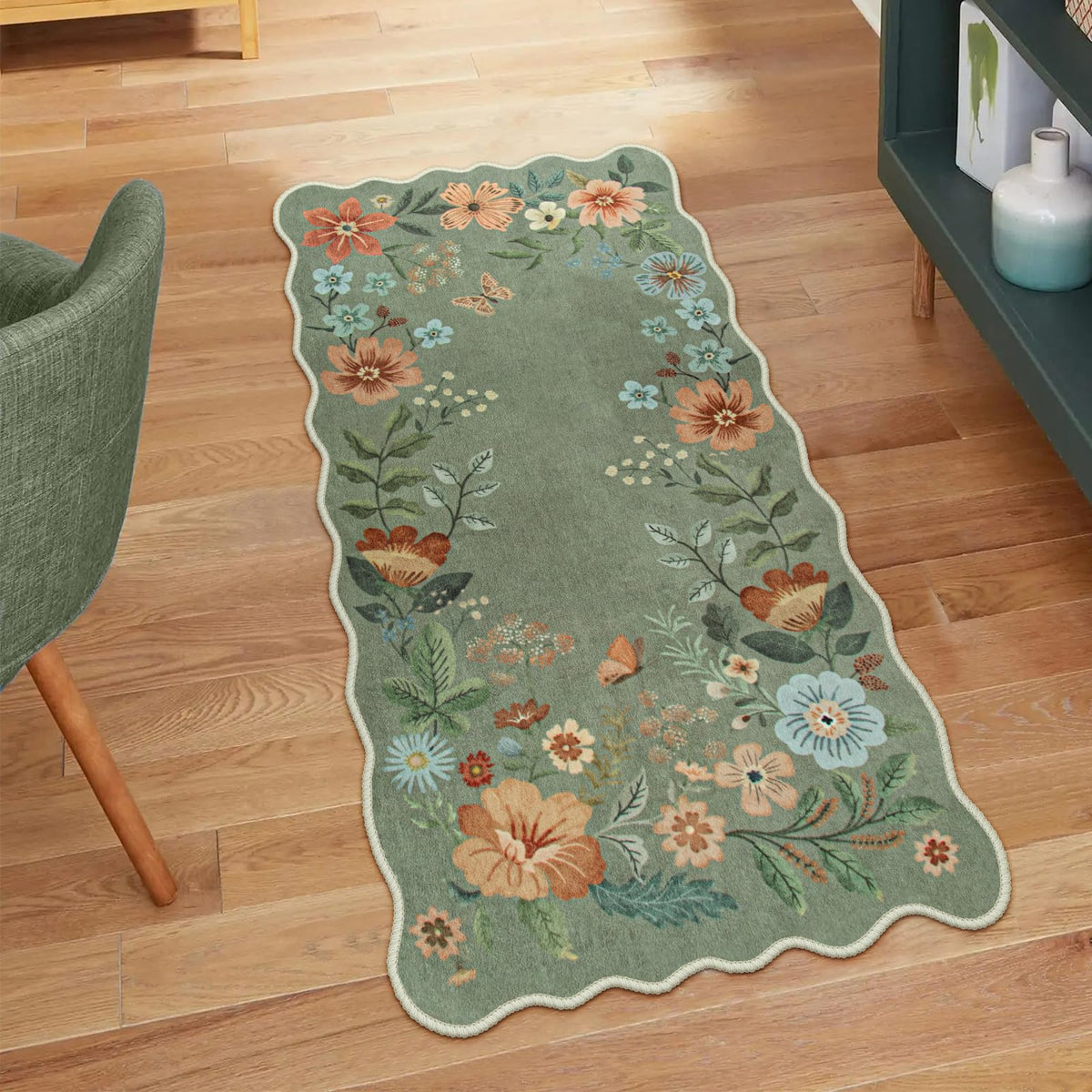 Lahome Floral Washable Living Room Rug, 5x7 Area Rugs for Bedroom Soft | Dining Room Rug Ultra-Thin Non Slip Stain Resistant Boho Low-Pile Throw Carpet for Office Flore (5x7ft, Beige)