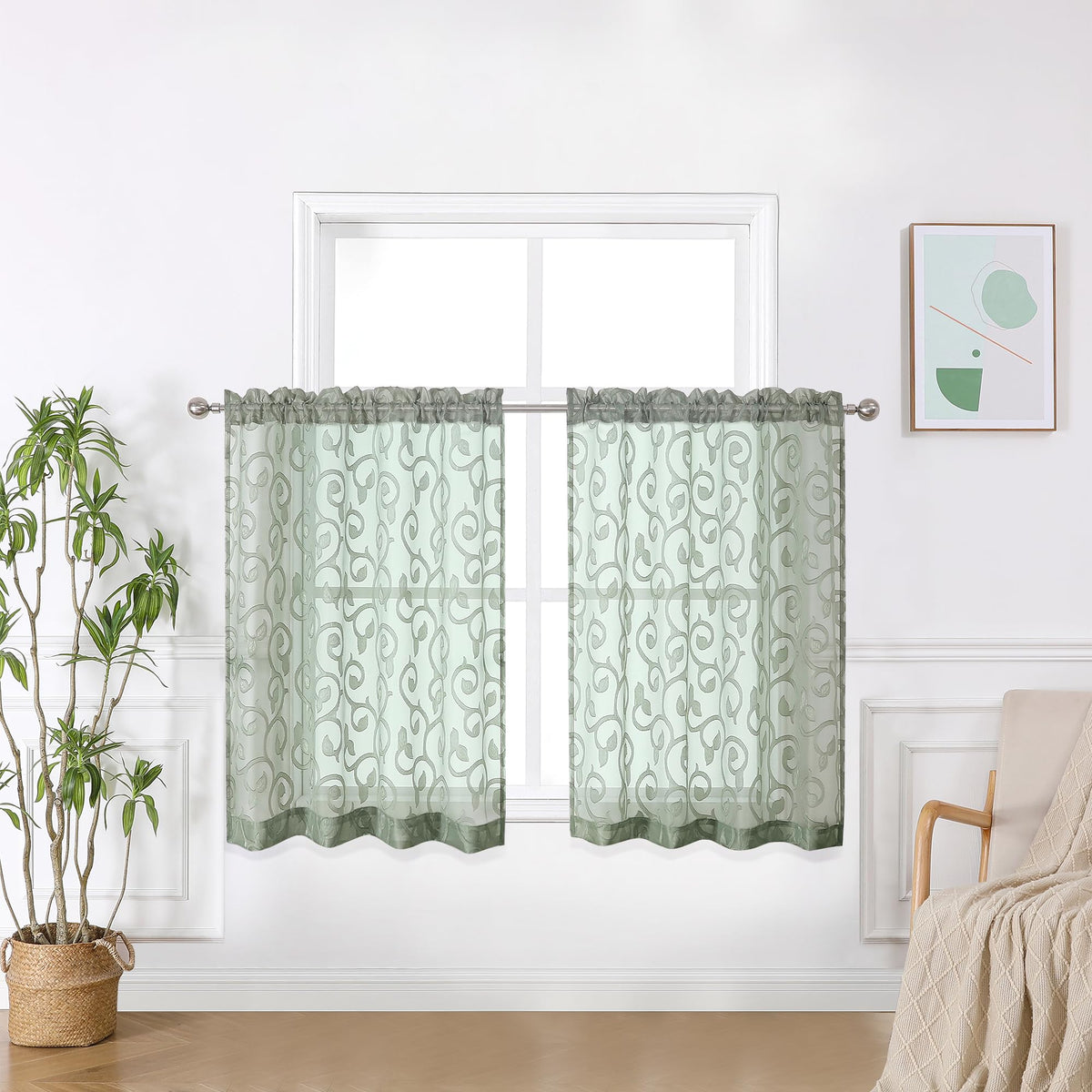 Furman Ivory Sheer Curtains 84 inches Long for Bedroom Living Room 2 Panels Set, Jacquard Clip Light Filtering Semi Sheer Curtain Rod Pocket Window Drapes, 2 Pcs Each 40 W 84 L