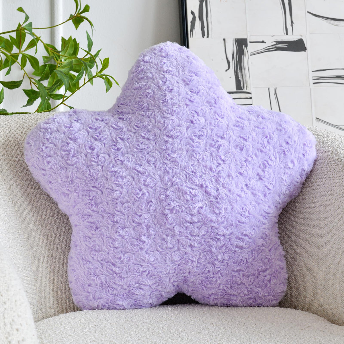 Star Pillow, 14.9" Star Shaped Plush Pillow for Couch Bed Sofa, Cute Decorative Throw Pillows with Soft Faux Fur Room Decor for Bedroom Living Room (White)