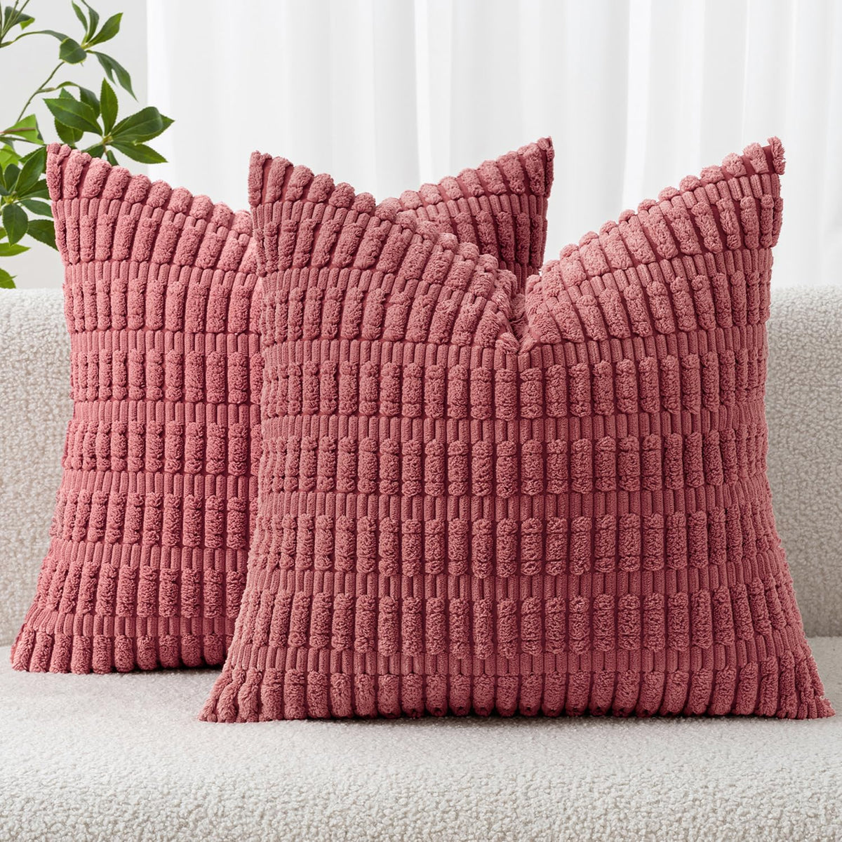MIULEE Corduroy Decorative Throw Pillow Covers 18x18 Cream White Pack of 2 | Soft Boho Striped Pillow Covers Modern Farmhouse Home Decor For Sofa Living Room Couch Bed