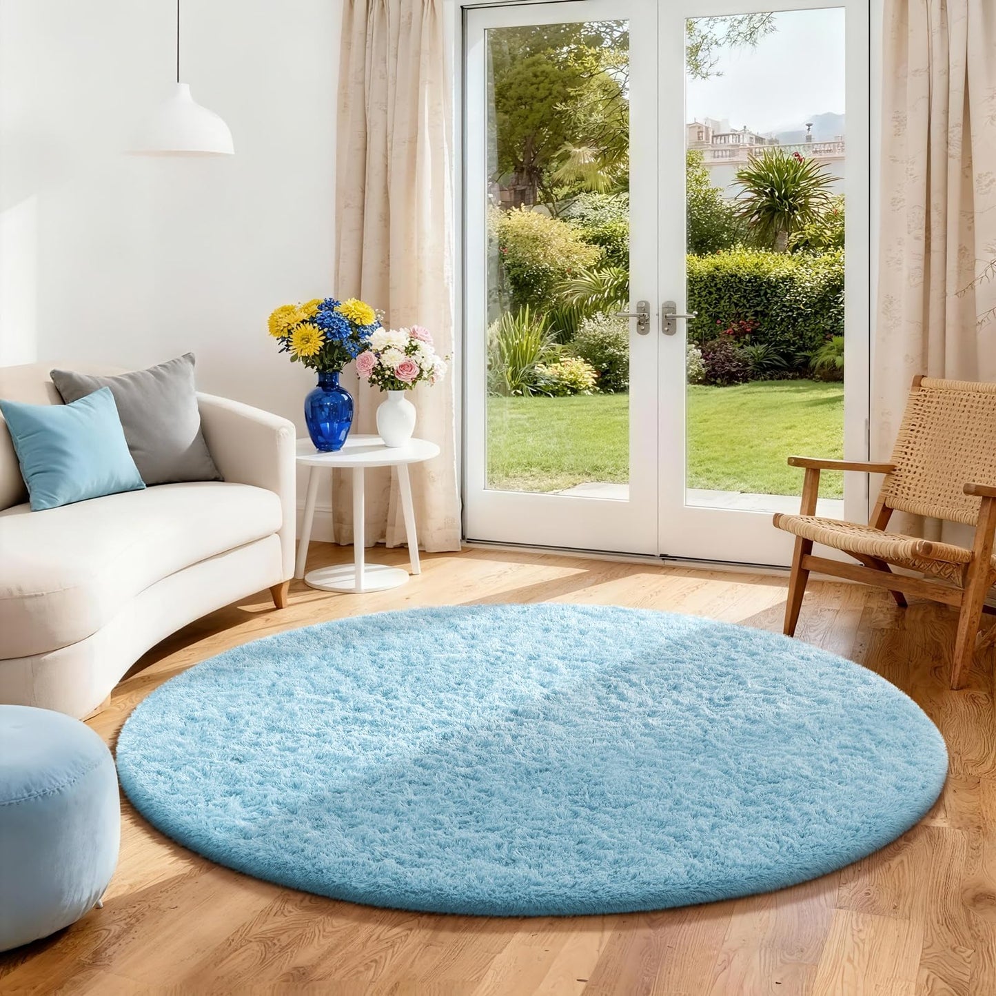 Ophanie 8x10 Area Rugs for Living Room, Washable Non-Slip Fluffy Soft Large Shag Bedroom Carpet, Ivory Big Indoor Nursery Rug, Carpets for Boy and Girls Room Dorm Decor with Over 99 pcs Pile fibers
