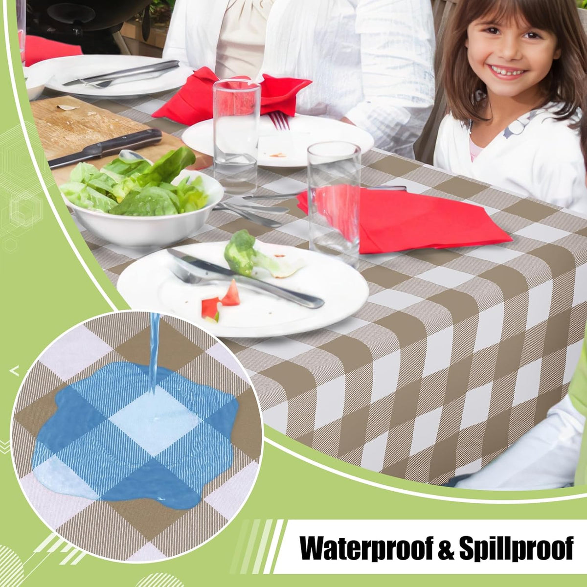 Smiry Picnic Table Cloth, Vinyl Tablecloths with Flannel Backing, 60"x84" | Waterproof Rectangle Table Cloth, Wipeable Buffalo Plaid Table Cover for Indoor and Outdoor (Khaki & White)