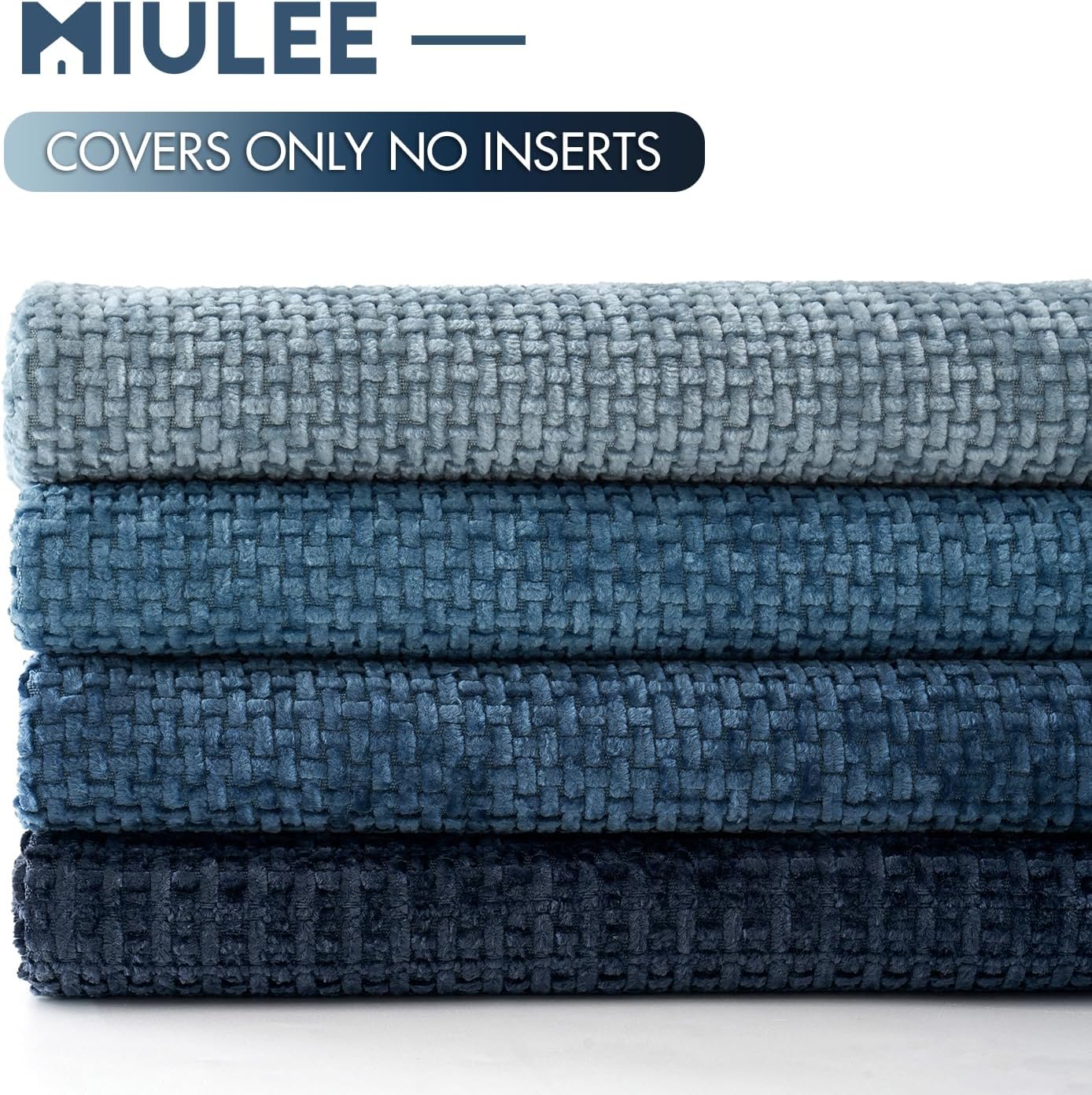 MIULEE Soft Decorative Chenille Pillow Covers Blue Series 18x18 Pack of 4 | Modern Coastal Decor, Blue Gradient Set, Couch Throw Pillows, Farmhouse Boho Cushion Covers for Sofa Bed Living Room