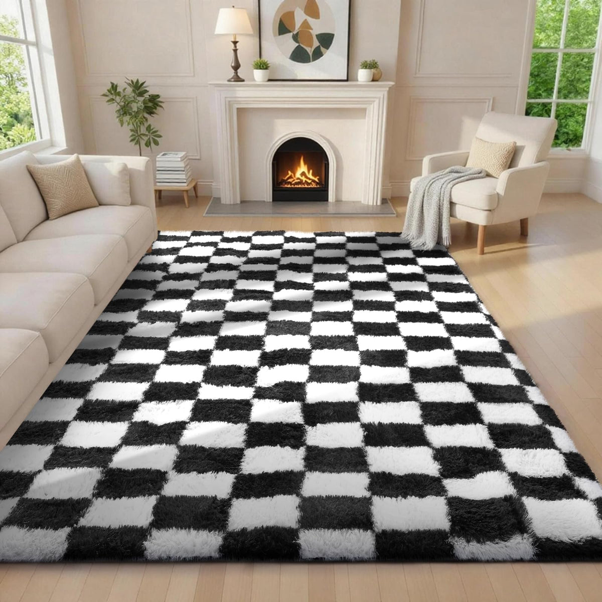 Ophanie Area Rugs for Living Room Bedroom, Washable Non-Slip Fluffy Soft Grey Shag Carpet, Indoor Floor Gray 4x6 Fuzzy Shaggy Living Room Plush Rug for Kids Home Dorm Decor Aesthetic