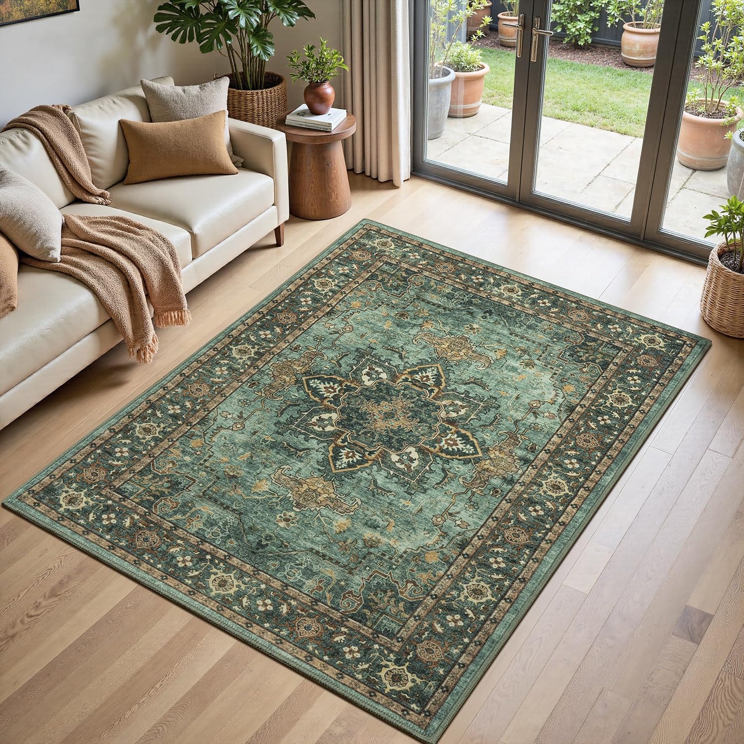 Lofus 5x7 Area Rugs for Living Room Bedroom, Soft Boho Carpet Floral Brown | High-Power Vacuuming, Non-Slip, Low Pile, Stain & Water Repellent, Soft, Skin-Friendly, for Kitchen Entryway Office