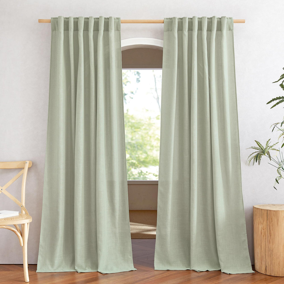 NICETOWN White Linen Sheer Curtains and Drapes 84 inches Long, Rod Pocket & Back Tab semitransparent with Light Through Vertical Window Treatments for Sliding Glass Door & Living Room, 52"W, Set of 2