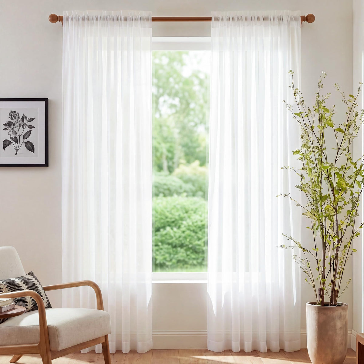 NICETOWN White Sheer 96 inches Long Curtains for Living Room, Rod Pocket Lightweight Drapes Voile Sheer Air & Breathable Window Treatments for Bedroom, W42 x L96, 2 Panels
