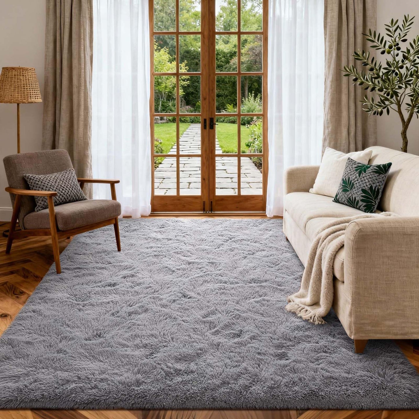 6x9 Ft Large Shag Rugs for Living Room Decor, Tie-Dyed Ultra Soft Fluffy Furry Area Rugs for Bedroom Indoor Floor, Aesthetic Carpet for Kids Home (Dark Grey)