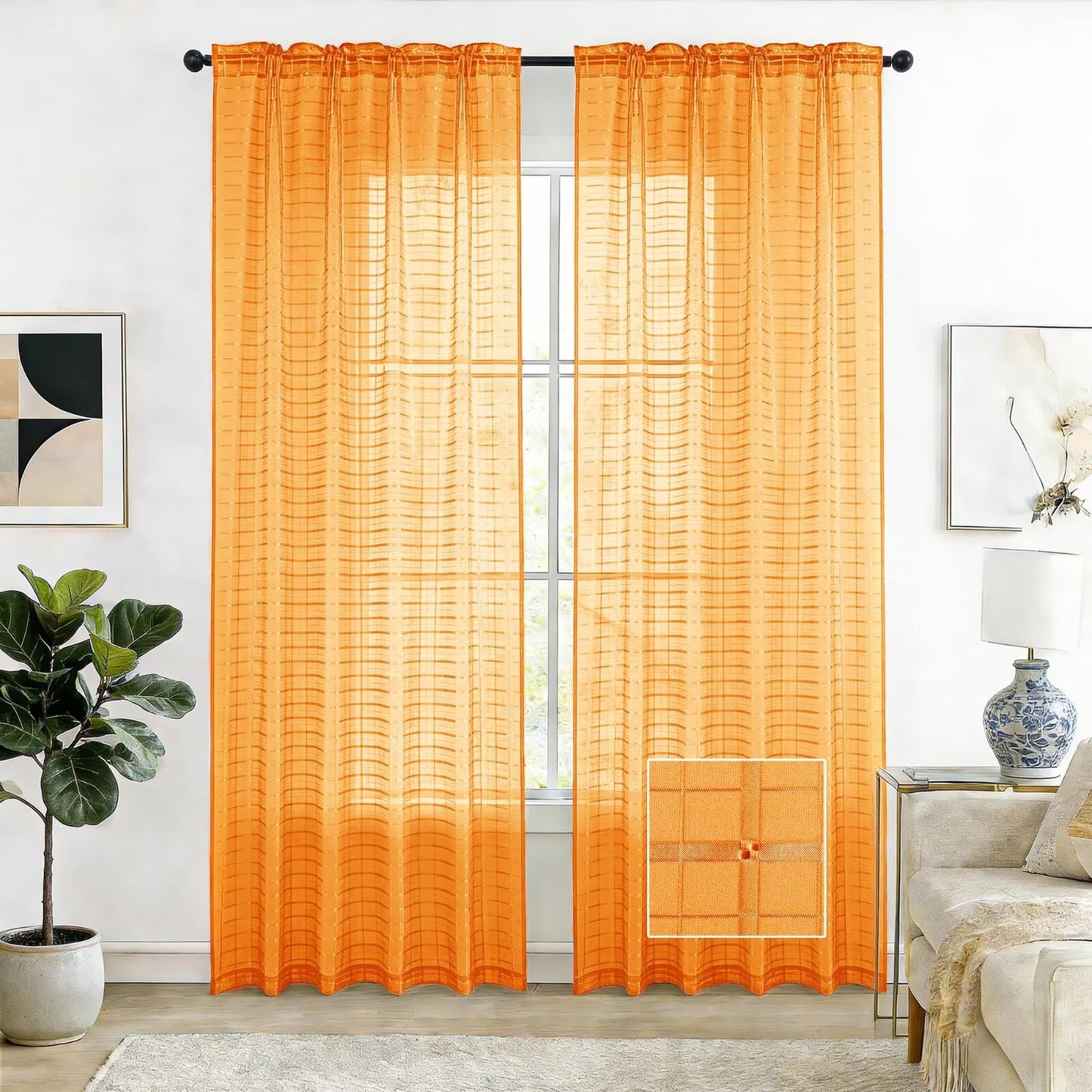 SpaceDresser Basic Rod Pocket Sheer Voile Window Curtain Panels White 1 Pair 2 Panels 52 Width 84 Inch Long for Kitchen Bedroom Children Living Room Yard(White,52 W x 84 L)