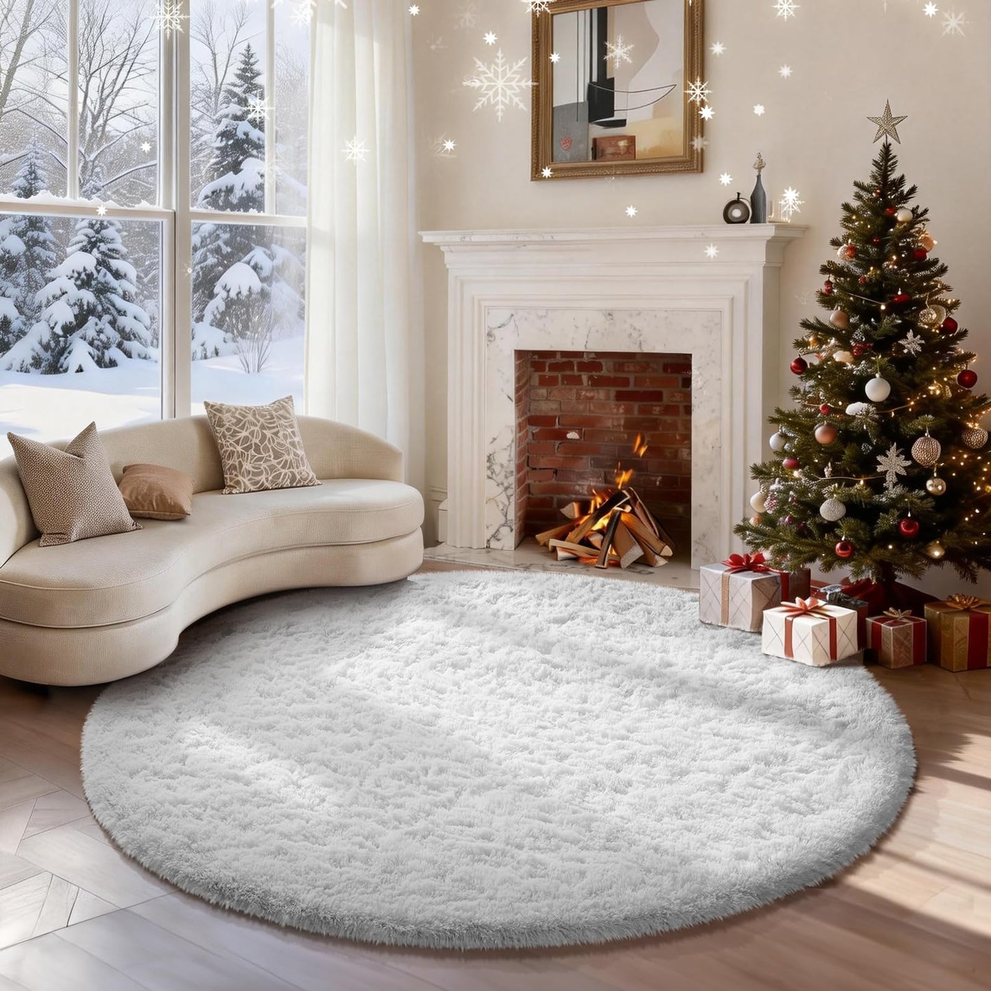 Ophanie 8x10 Area Rugs for Living Room, Washable Non-Slip Fluffy Soft Large Shag Bedroom Carpet, Ivory Big Indoor Nursery Rug, Carpets for Boy and Girls Room Dorm Decor with Over 99 pcs Pile fibers