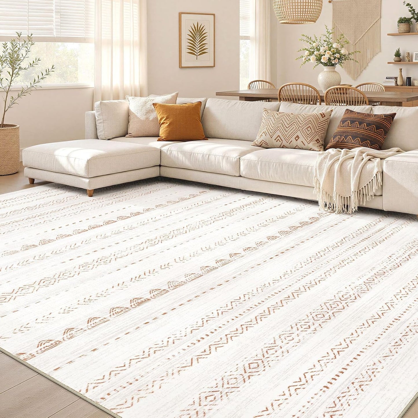 Nakagishi Boho 5x7 Area Rug Living Room Rugs Machine Washable Beige/Brown | Soft, Pet & Kid Friendly, Carpet for Living Room/Bedroom/Office/Kitchen/Nursery, Daily Home Decor Stain Resistant Moroccan