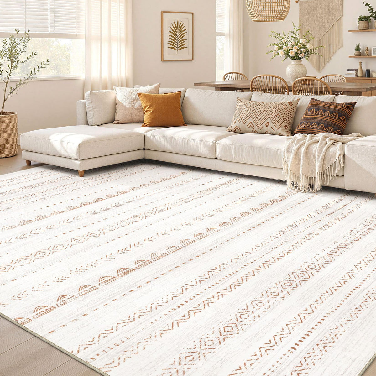 Nakagishi Boho 5x7 Area Rug Living Room Rugs Machine Washable Beige/Brown | Soft, Pet & Kid Friendly, Carpet for Living Room/Bedroom/Office/Kitchen/Nursery, Daily Home Decor Stain Resistant Moroccan