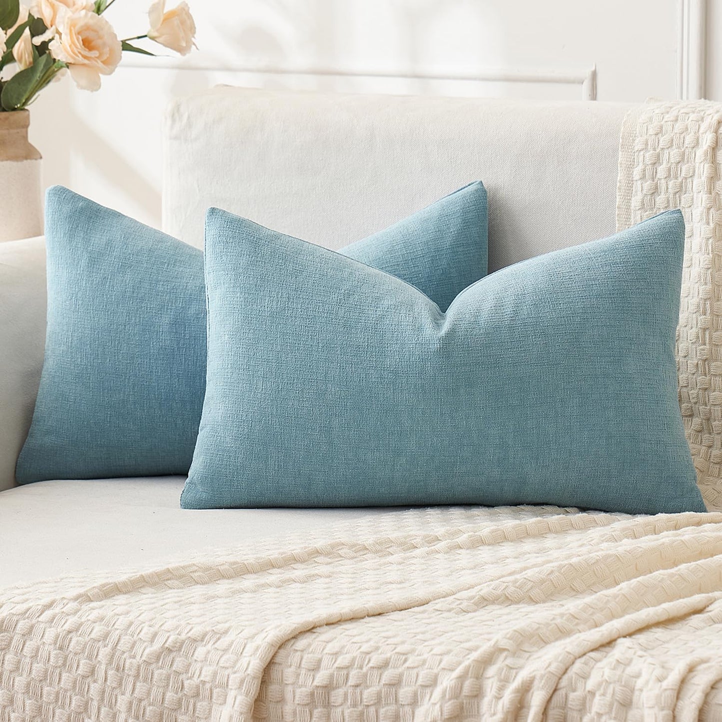 MIULEE Olive Green Chenille Couch Throw Pillow Covers, 18x18 | Set of 2, Soft Modern Farmhouse Style, Decorative Pillowcases for Sofa Living Room Bed, Home Decor