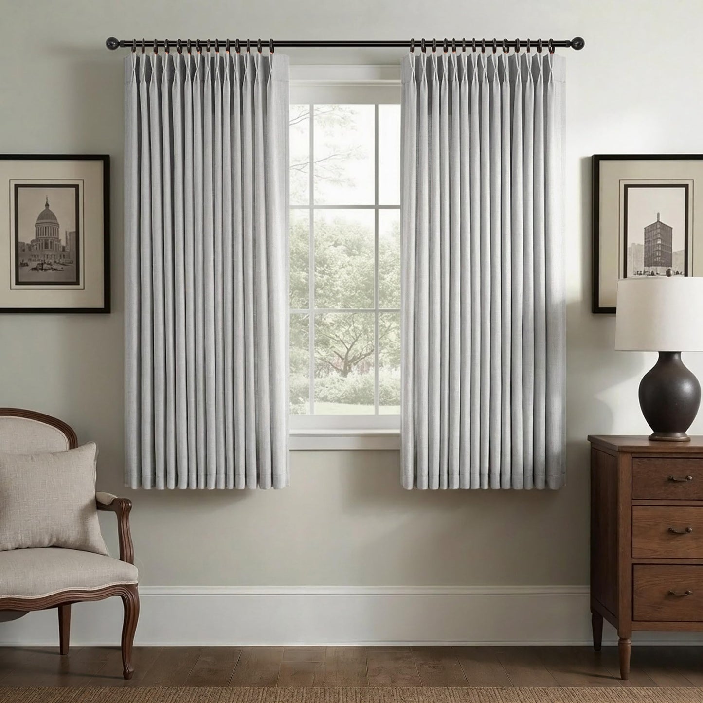 White Linen Pleated Curtains 84 Inches Long for Bedroom Back Tab Light Filtering Sheer Pinch Pleat Drapes Hook Ring Modern Farmhouse Coastal Cotton Textured Gauze Curtain Living Room 84 Length 2 Panel