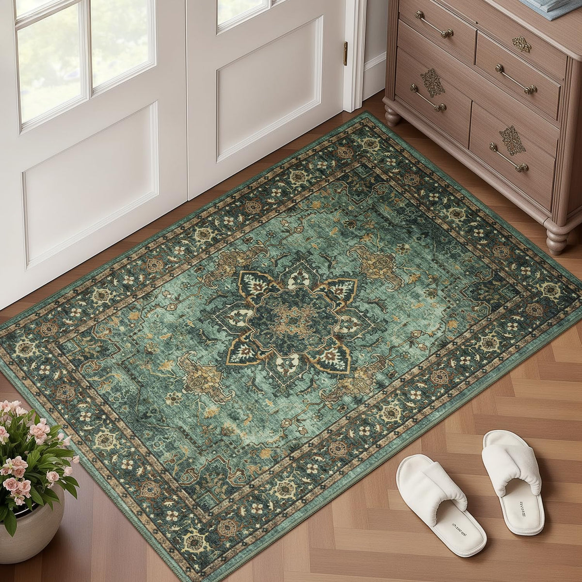 Lofus 5x7 Area Rugs for Living Room Bedroom, Soft Boho Carpet Floral Brown | High-Power Vacuuming, Non-Slip, Low Pile, Stain & Water Repellent, Soft, Skin-Friendly, for Kitchen Entryway Office
