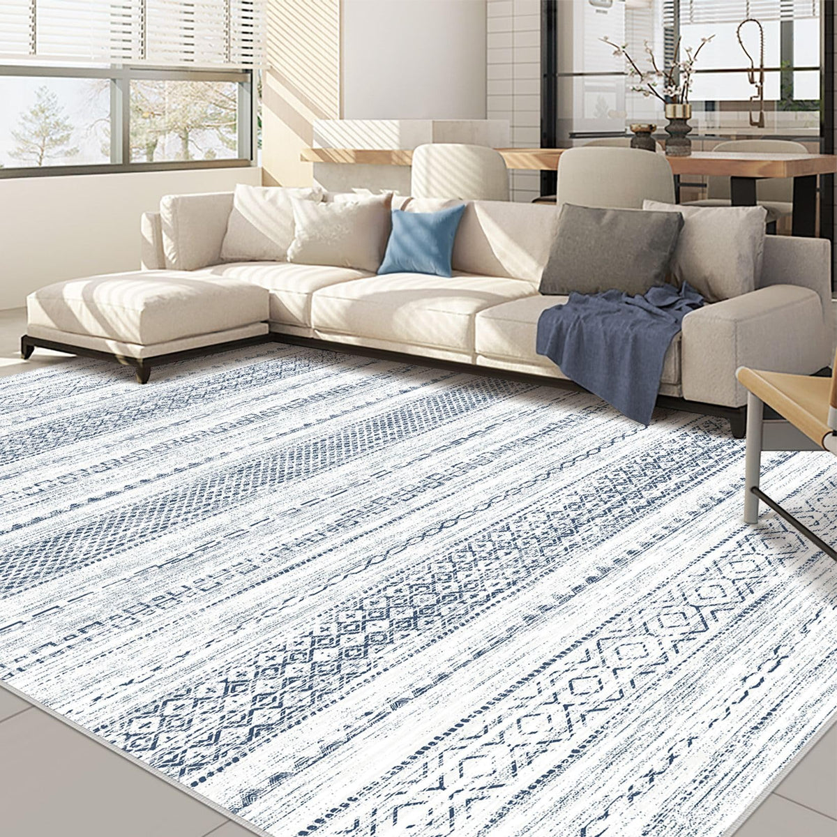 Nakagishi Boho 5x7 Area Rug Living Room Rugs Machine Washable Beige/Brown | Soft, Pet & Kid Friendly, Carpet for Living Room/Bedroom/Office/Kitchen/Nursery, Daily Home Decor Stain Resistant Moroccan