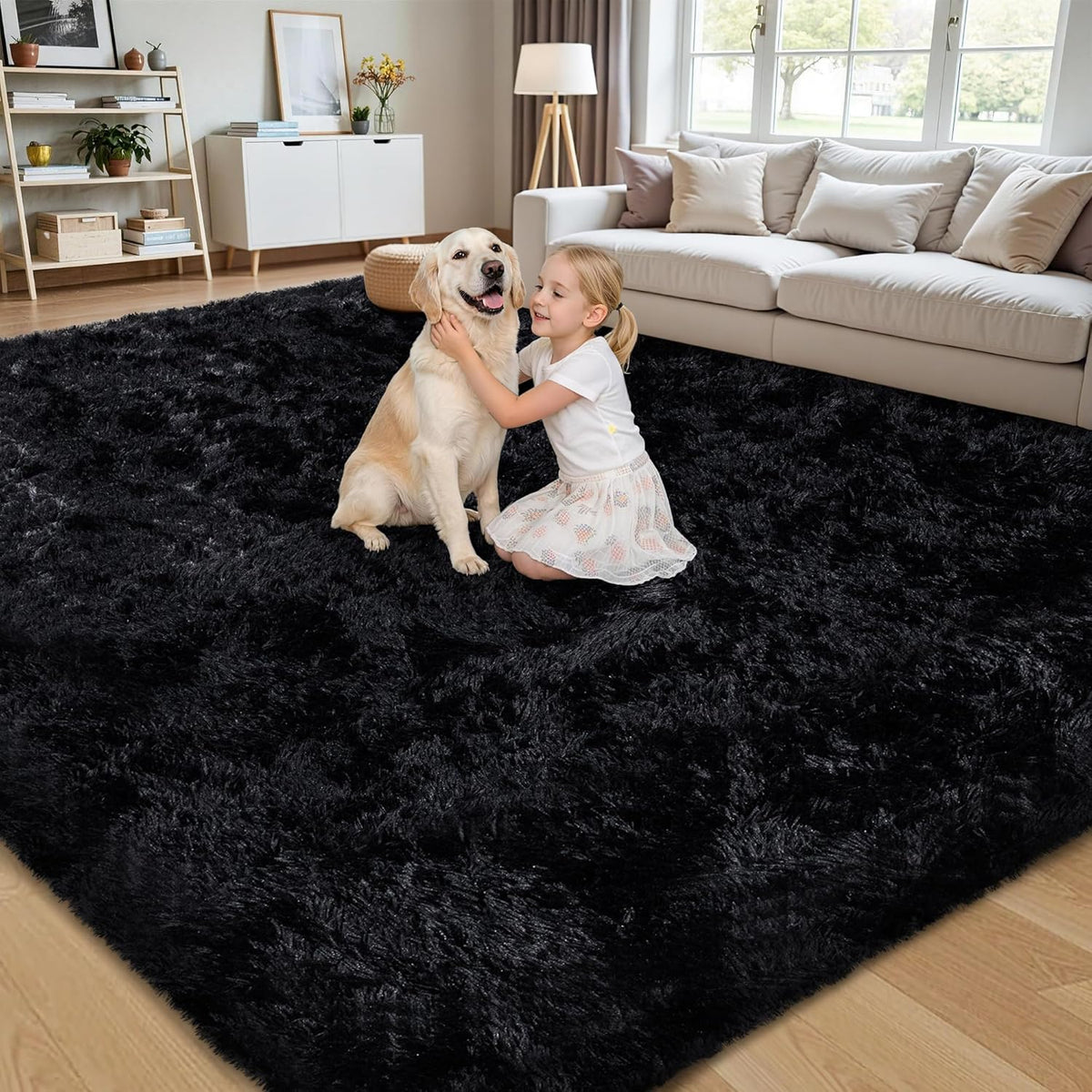 8x10 Area Rug for Living Room,Black Fluffy Shag Non-Slip Bedroom Rugs | Ultra Soft Large Fuzzy Plush Indoor Carpet，Washable Rugs for Bedroom Kids Nursery Office Dorm Modern Decor