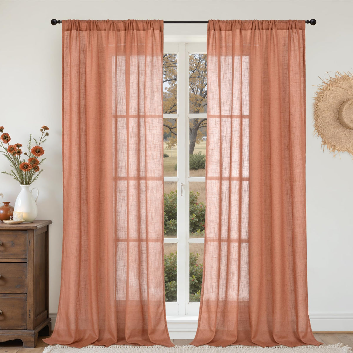 BGment Linen Sheer Curtains 84 Inches Long 2 Panels Set for Living Room | Light Filtering Drapes with Rod Pocket Lightweight Window Treatments for Bedroom, 52 X 84 Inch Length