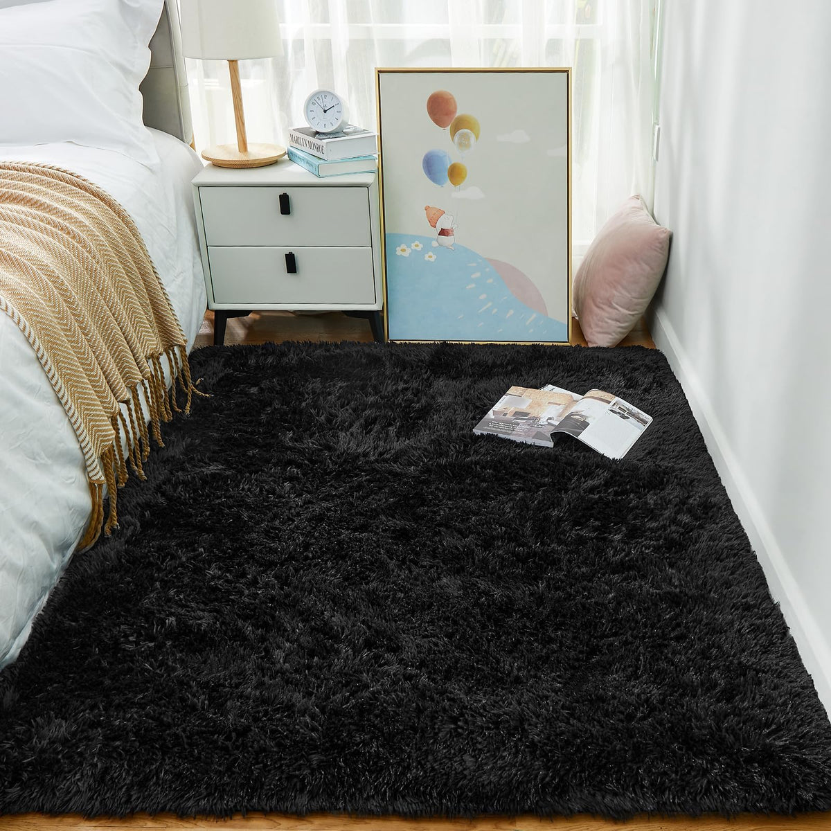 Ophanie Area Rugs for Living Room Bedroom, Washable Non-Slip Fluffy Soft Grey Shag Carpet, Indoor Floor Gray 4x6 Fuzzy Shaggy Living Room Plush Rug for Kids Home Dorm Decor Aesthetic