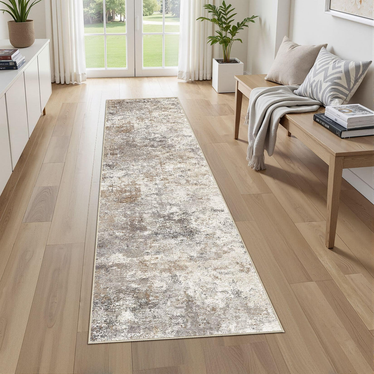 UERMEI 9x12 Area Rug Living Room Rugs - Washable Neutral Modern Abstract Soft Thin Large Rug Indoor Floor No Slip Rug Carpet for Bedroom Under Dining Table Home Office Decor - Brown Grey