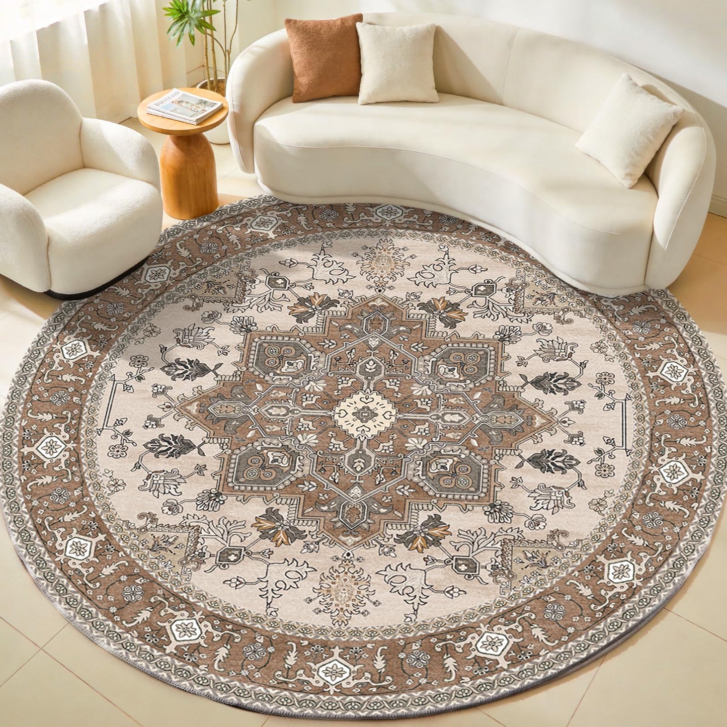 OPPODREAM Soft Area Rugs 5x7, Persian-Inspired Washable Rug, Blue & Gold | Low-Pile Faux Cashmere Surface, TPR Non-Slip Backing, 5 x 7 Carpet for Bedroom, Office, Dorm, Dining Room