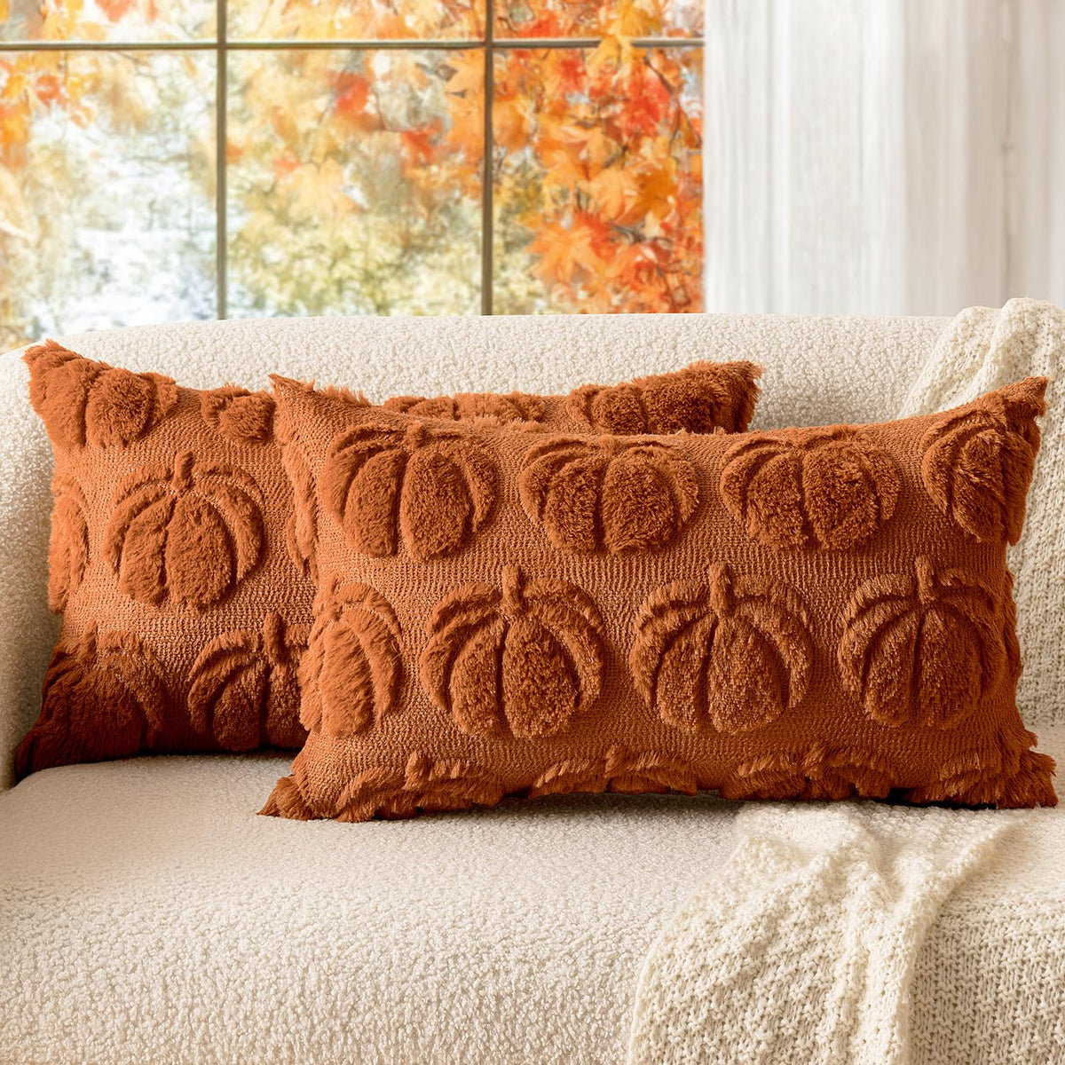 MIULEE Fall Pillow Covers Pumpkin Fall Decor 18x18 Dark Rust | Set of 2 Fall Decorations for Home, Plush Faux Fur Farmhouse Accent Pillowcases, Porch Sofa Couch Cushion Bed Livingroom