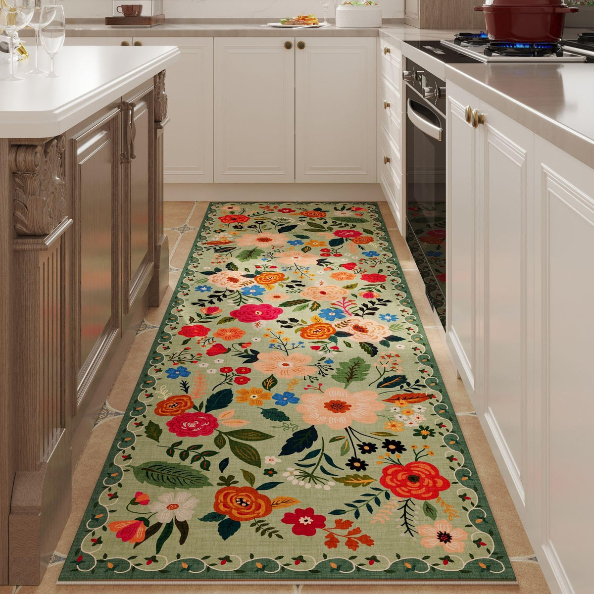 Rugcomf Living Room Rug 5x7 Rug Machine Washable Boho Area Rug Non Slip Floral Vintage Low Pile Large Rugs for Living Room, Bedroom, Farmhouse, Dining Room, Kids Playroom(Black)