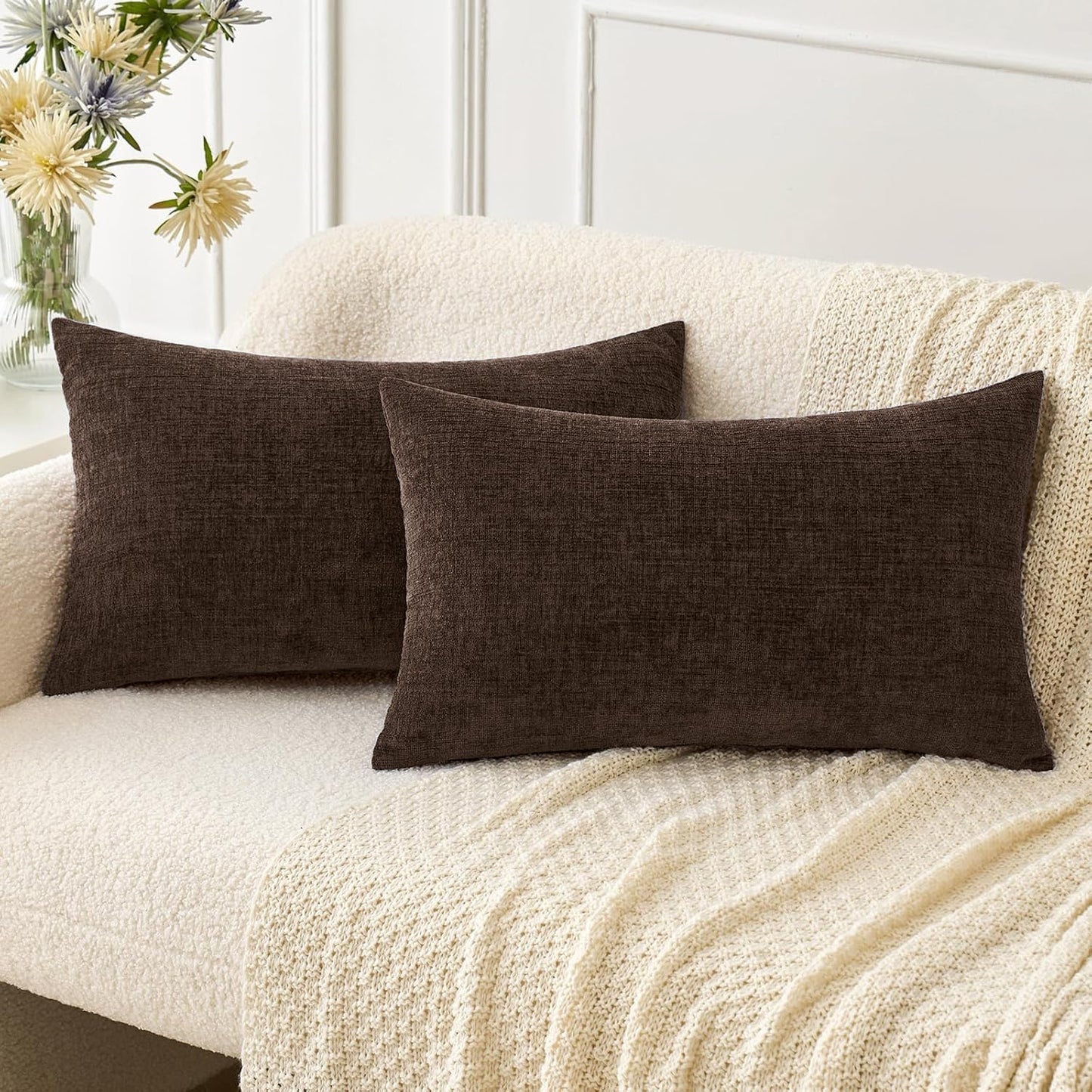MIULEE Soft Chenille Fall Throw Pillow Covers Burnt Orange 18x18 Pack of 2 | Modern Fall Home Decor, Classic Decorative Pillows, Solid Dyed Cases, Boho Couch Cushion Covers for Sofa Bed Living Room
