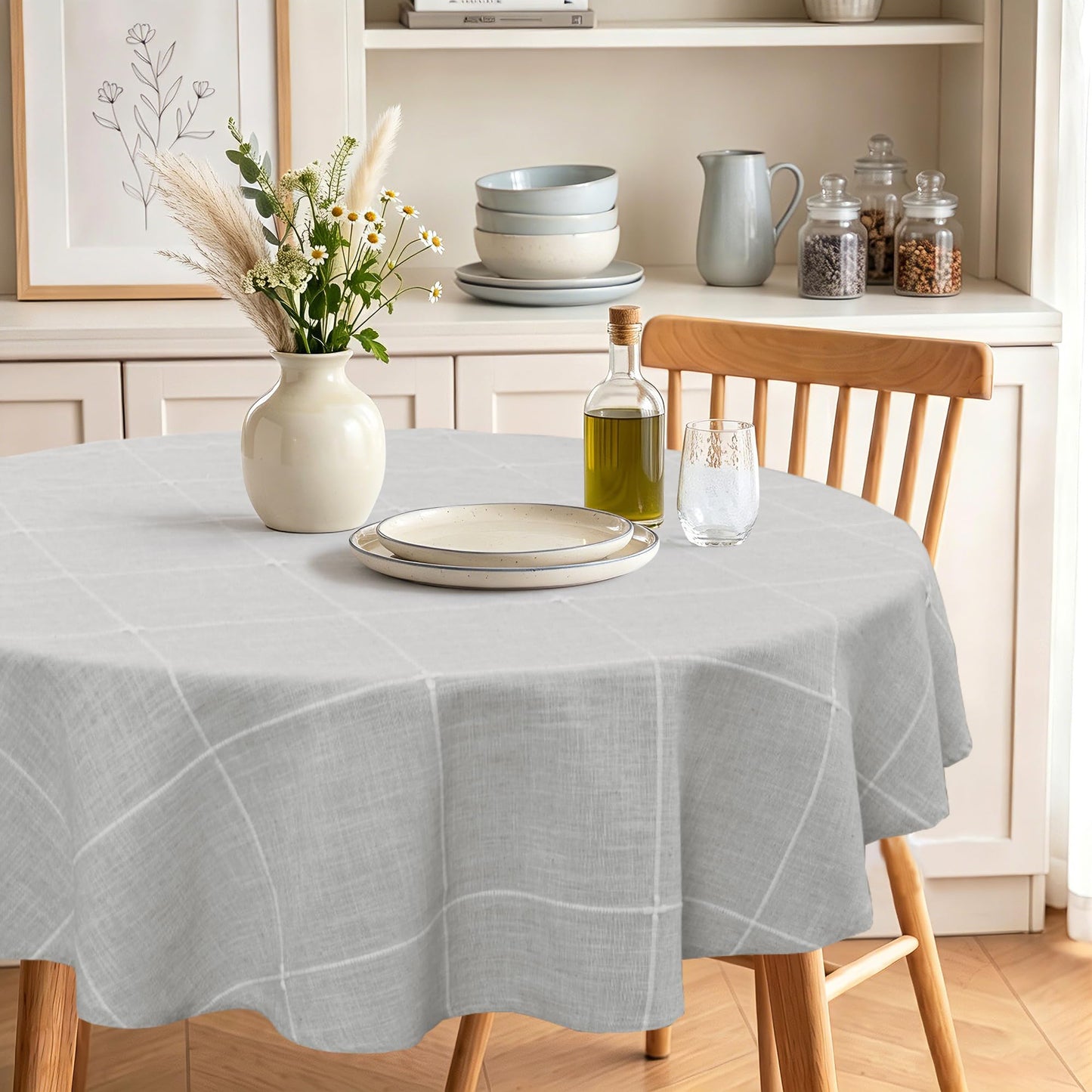 JIUZHEN Rectangle Table Cloth Faux Linen Farmhouse Tablecloth, Wrinkle and Stain Resistant Decorative Fabric Rectangular Spring Table Cover for Dining/Party/Birthday/Wedding, Beige, 54 x 80 Inch