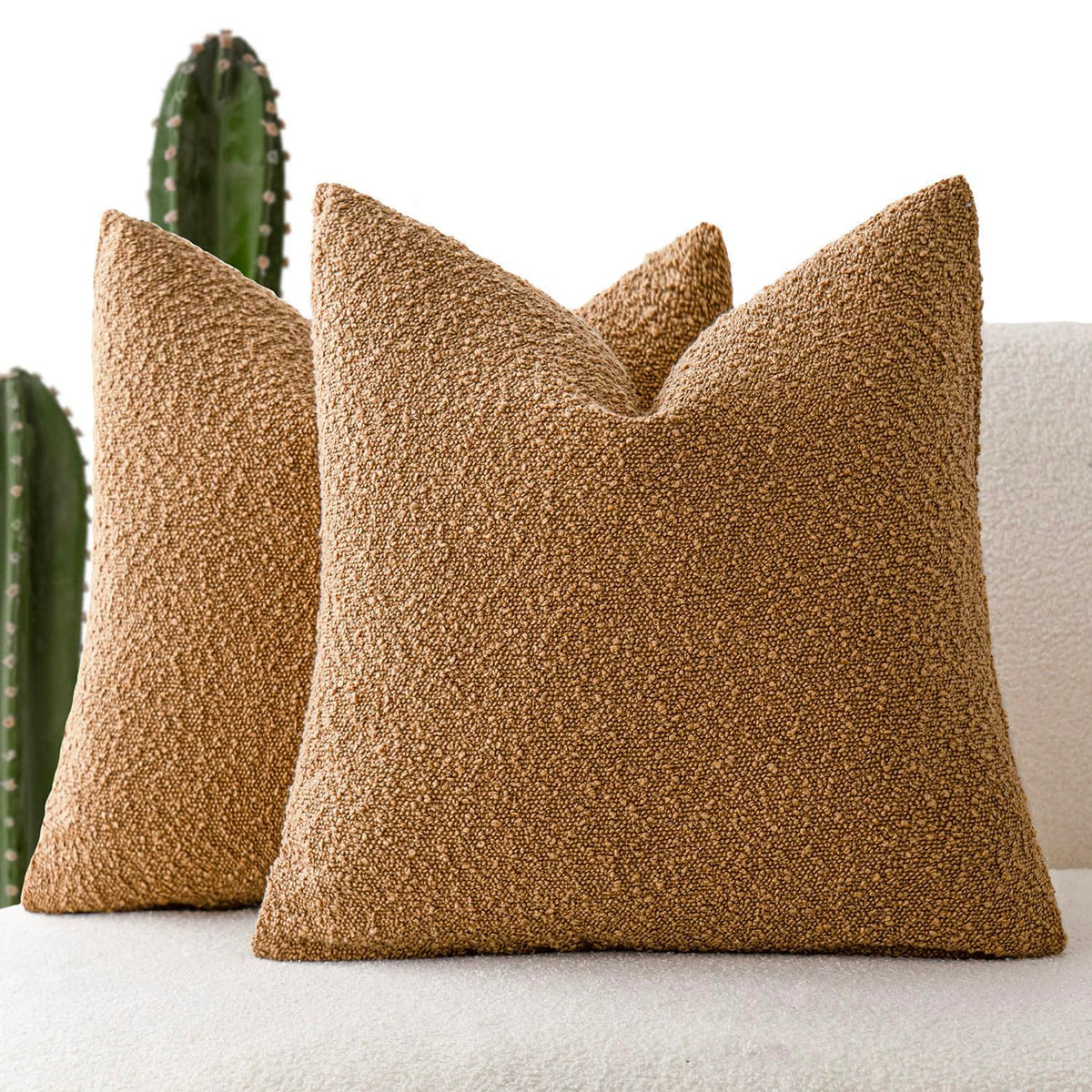 Foindtower Pack of 2, 20 x 20 Inch, Decorative Textured Boucle Throw Pillow Covers Accent Solid Pillow Cases Cozy Soft Couch Cushion Case for Chair Sofa Bedroom Living Room Home Decor, Cream White