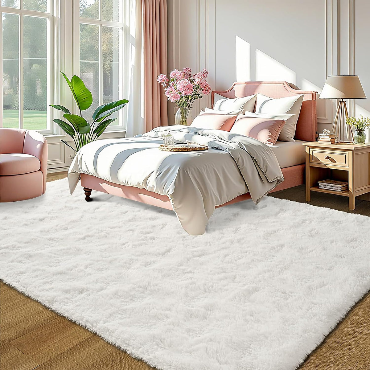 LOCHAS Area Rugs Fluffy Living Room Carpets for Kids Bedroom 6x9, Cream | Ultra Soft Indoor Modern Shaggy Rug for Dorm Nursery Boys Girls Home Decor